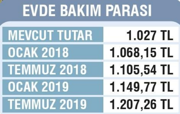 2018 Yılı Evde Bakım Aylığı Hanede ki Kişi Başına Düşen Gelir Ne kadar
